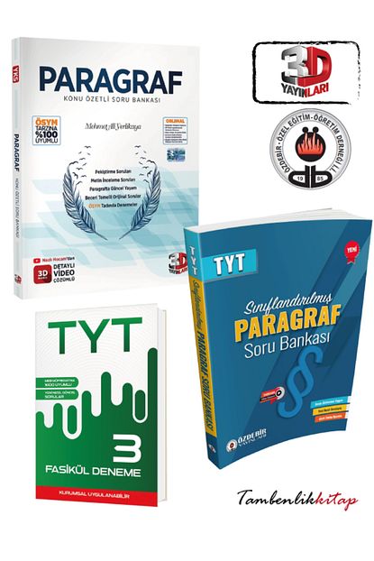 3D Yayınları Sınıflandırılmış Konu Özetli Paragraf Soru Bankası + TYT 3 Fasikül Deneme 3D Yayınları Sınıflandırılmış Konu Özetli Paragraf Soru Bankası + TYT 3 Fasikül Deneme
