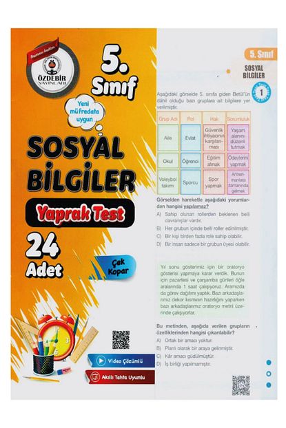 5.Sınıf Yeni Müfredat Sosyal Bilgiler Yaprak Test