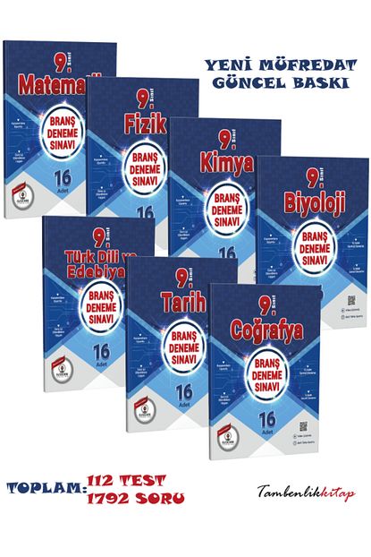 9.Sınıf Güncel Baskı Tüm Dersler Branş Deneme Seti 112 Test 1792 Soru