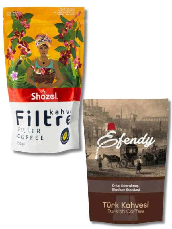 İki lezzet Bir Arada Filtre ve Türk Kahveleri Seti (400 Gr. Türk Kahvesi, 250 Gr. Filtre Kahve) İki lezzet Bir Arada Filtre ve Türk Kahveleri Seti (400 Gr. Türk Kahvesi, 250 Gr. Filtre Kahve)