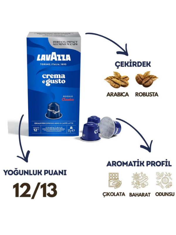 Lavazza Crema e Gusto Nespresso® Uyumlu Kapsül Kahve 10’lu Paket Lavazza Crema e Gusto Nespresso® Uyumlu Kapsül Kahve 10’lu Paket