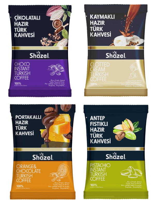 Özel Seri Aromalı Hazır Türk Kahveleri Seti 4X100 Gr. (Antep Fıstığı,Çikolata,Portakal,Kaymak)