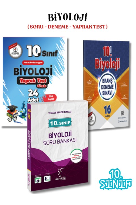 10.Sınıf Biyoloji 3'lü Soru Bankası,Deneme ve Yaprak Test Seti