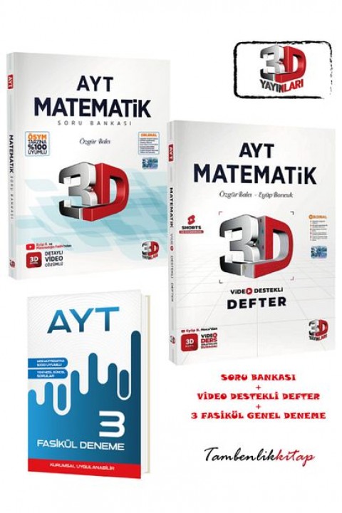 3D Yayınları AYT Matematik Soru Bankası ve Video Destekli Defter + AYT 3 Fasikül Deneme