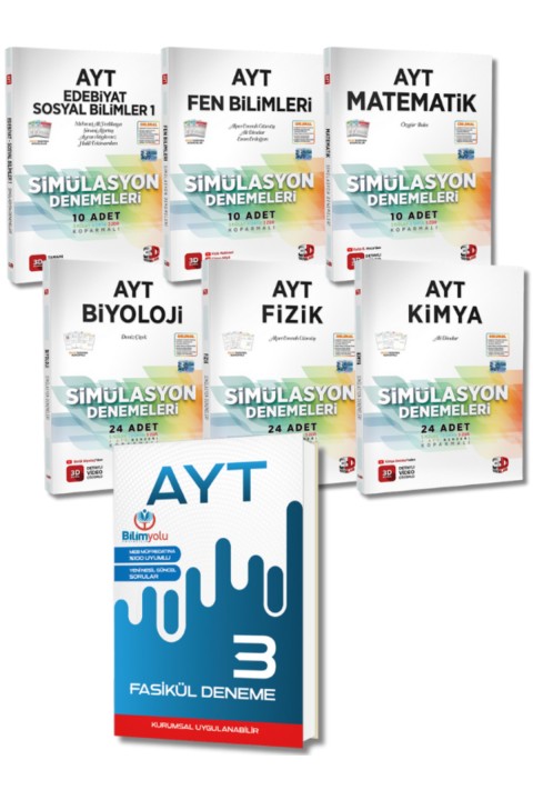 3D Yayınları ve Bilimyolu Yayıncılık'tan AYT Tüm Dersler Branş Deneme ve AYT 3 Genel Deneme Seti
