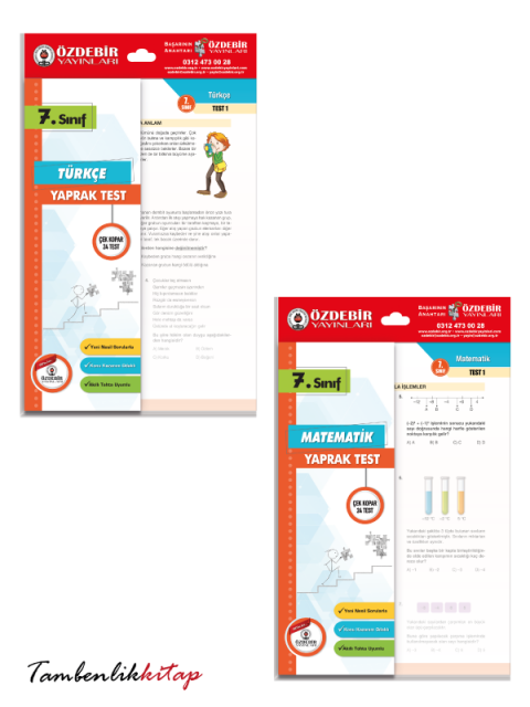 7.Sınıf Türkçe, Matematik 2'li Yaprak Test Seti Özdebir Yayınları