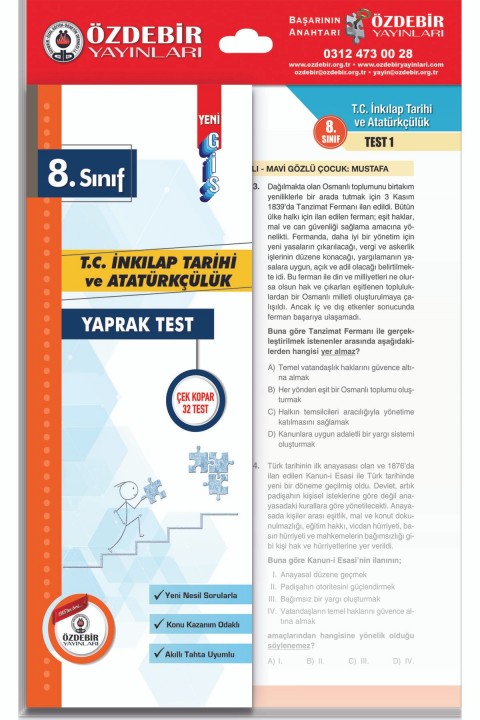 8.sınıf Inkilap Tarihi Ve Atatürkçülük Yaprak Test