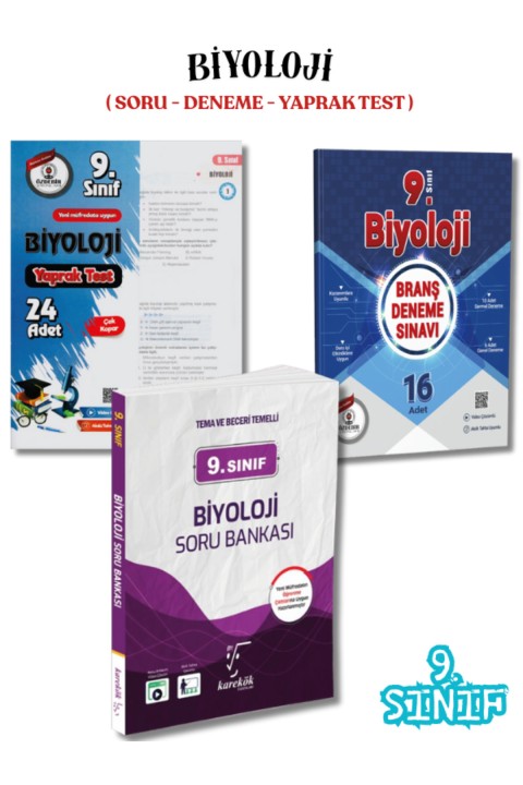 9.Sınıf Biyoloji 3'lü Soru Bankası,Deneme ve Yaprak Test Seti