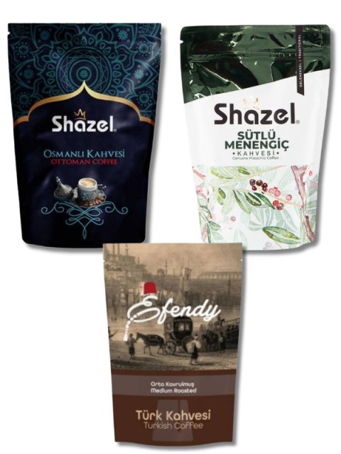 Geleneksel Türk Kahveleri Seti (200 Gr. Menengiç, 200 Gr. Dibek, 400 Gr. Orta Kavrulmuş Türk Kahvesi)