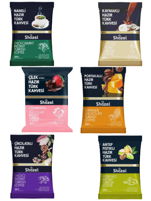 Özel Seri Aromalı Hazır Türk Kahveleri Seti 6X100 Gr. (Çilek,Antep Fıstığı,Çikolata,Portakal,Nane,Kaymak)